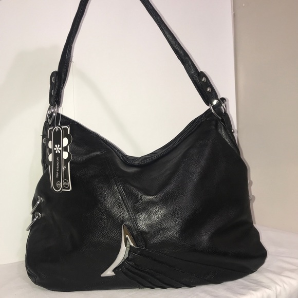 Bags Nwt Black Pebbled Leather Silver Hardware Handbag Poshmark